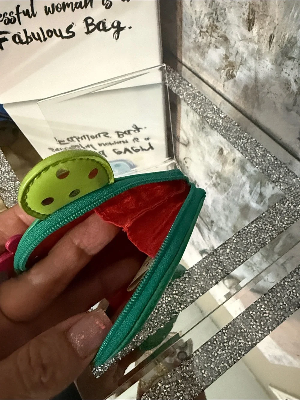 kate spade Green Cactus Coin Pouch with Pink Flower